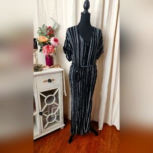 Staccato Button Up Ankle Length Belted Dress Black and White Size Medium